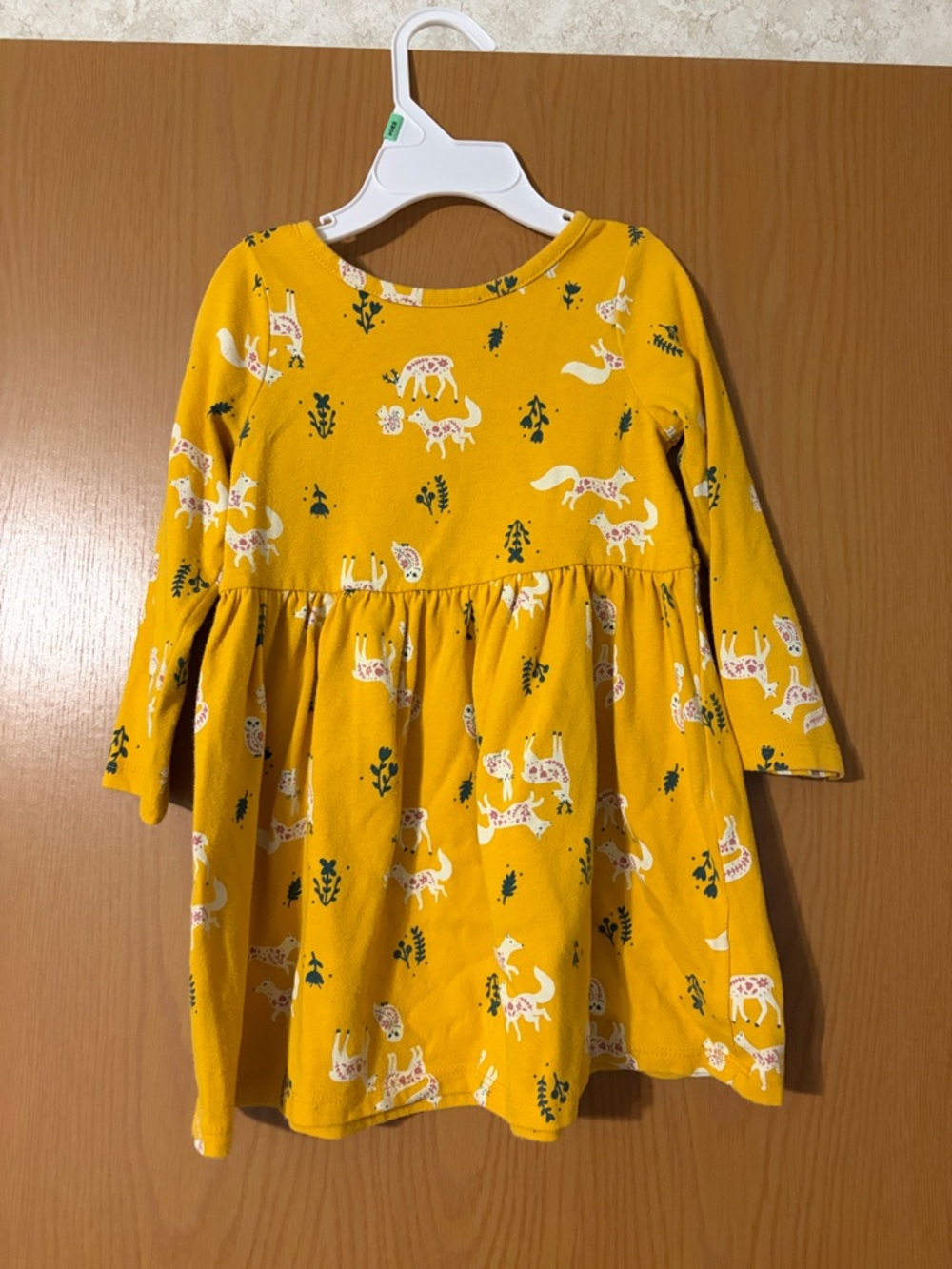 Cat & Jack Mustard Yellow Fox & Leaf Print Long Sleeve Dress